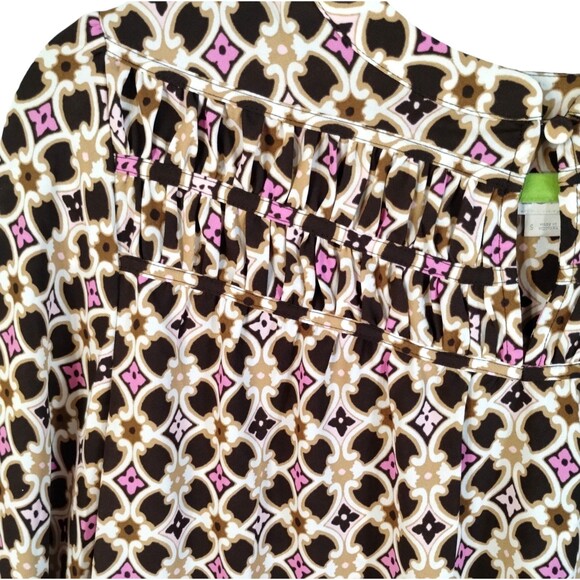 Long Ruffle Sleeve Blouse Women's S Graphic Career Comfort Boack Brown Gathered - Picture 2 of 8